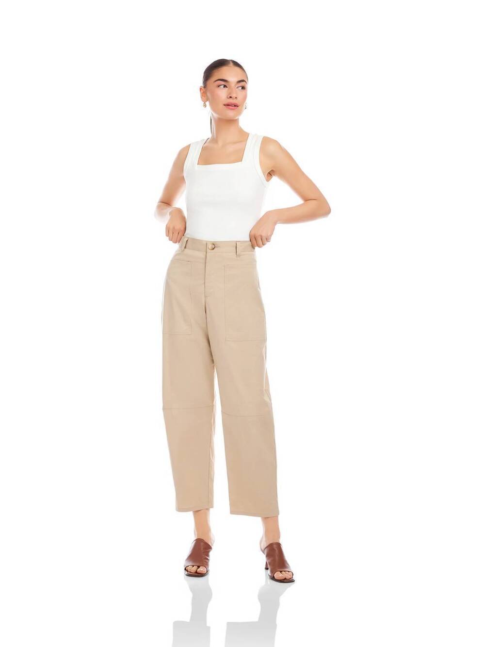 NEW FIFTEEN TWENTY sondra barrel leg pants in stone